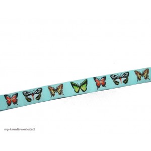 1m Webband mit Schmetterlingen   hellblau